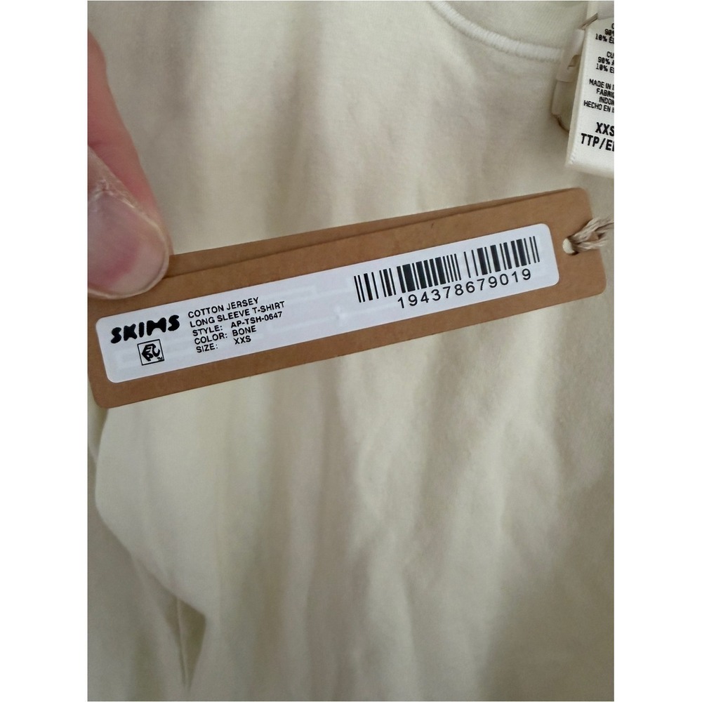 SKIMS Bone Cotton Jersey Long Sleeve Tee T-Shirt XXS AP-TSH-0647 - Picture 3 of 8